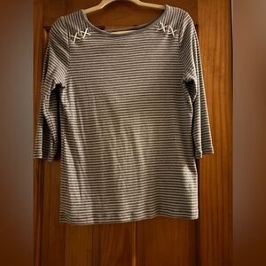 Gray and White size M Striped Women's Top